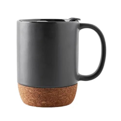 EccoTech 350 ML Siyah Renk Seramik + Mantar Altlıklı Dizayn Bardak