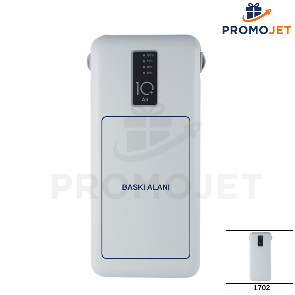 10.000 mAh Dahili 3'lü Kablolu Mobil Şarj Cihazı - Kademeli Göstergeli