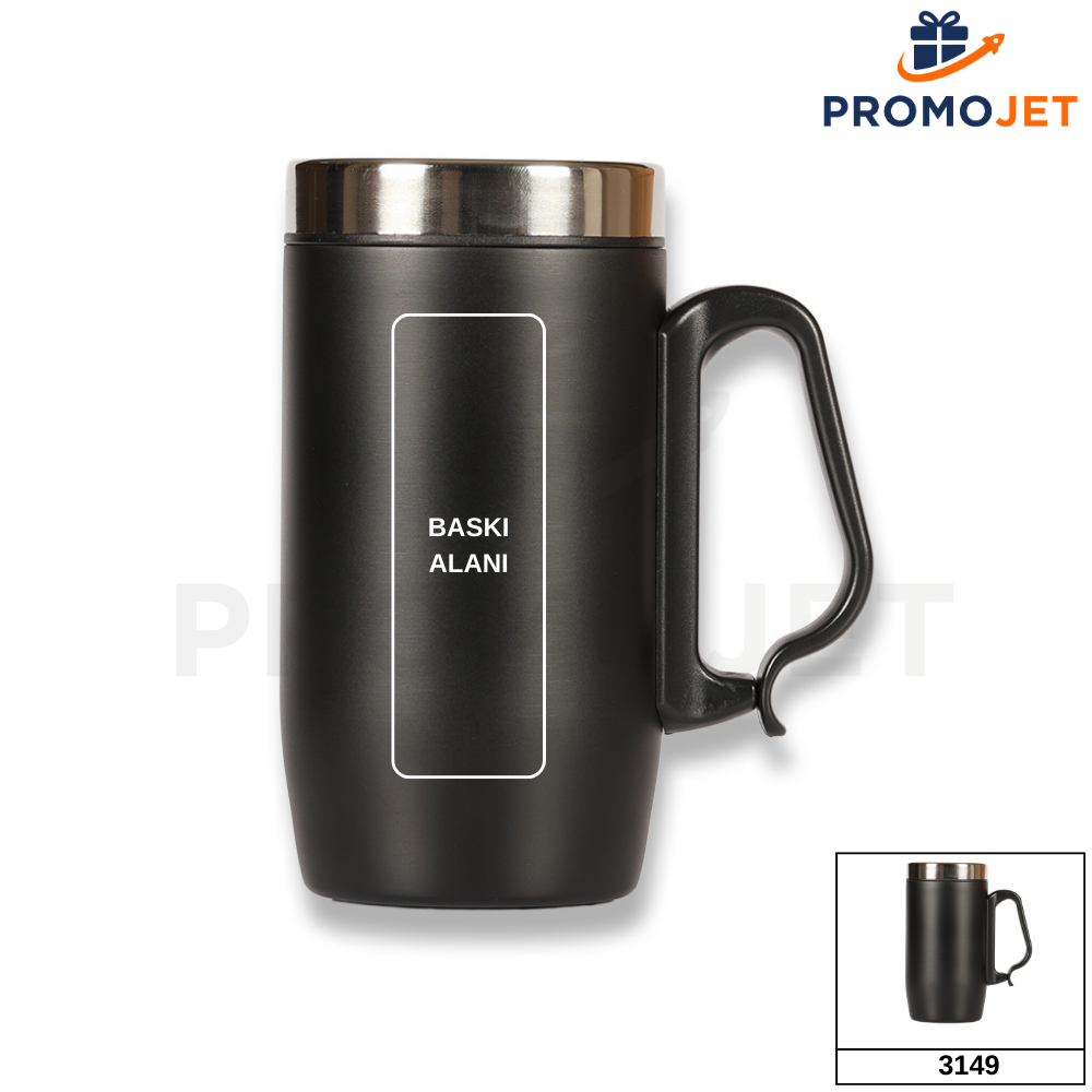 240 ml Kulplu Paslanmaz Çelik Termos Kupa (Çift Duvarlı Mug)