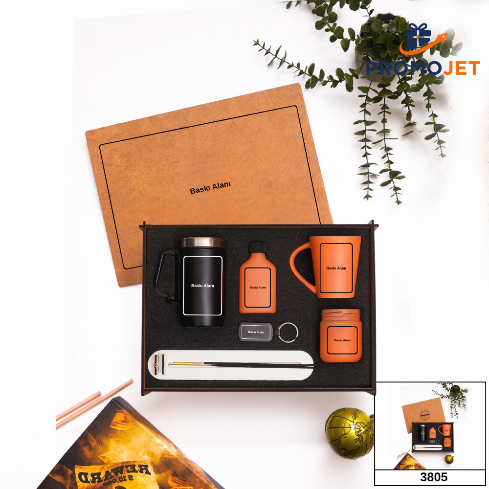 Kişiye Özel Ahşap Kutulu Hediye Seti - 280 ml Çelik Termos Bardak, Tütsü Kayığı & Seramik Kupalı Mood Seti