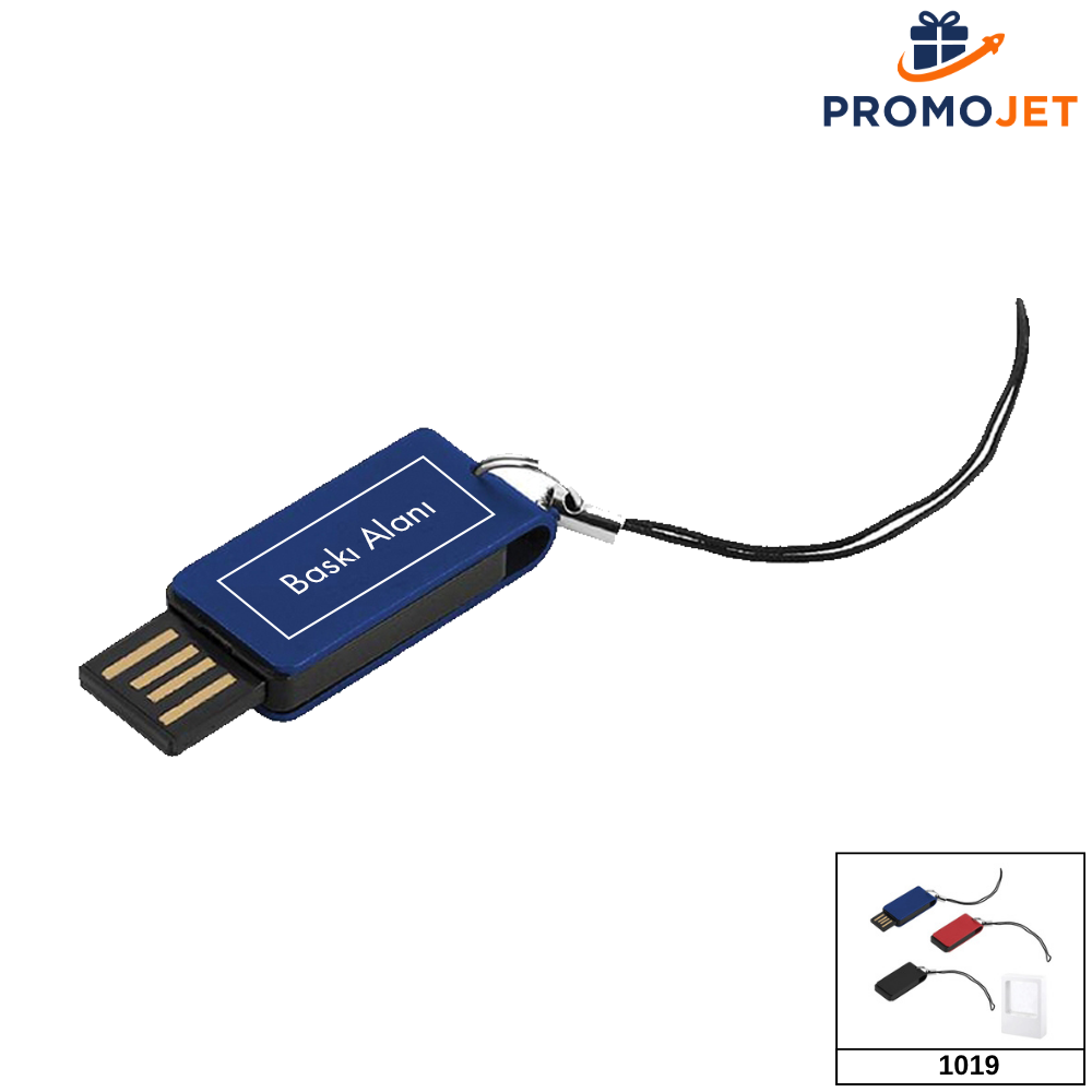 Mini Metal Döner Kapaklı USB Bellek (8 GB) – Askı İpli ve Özel Vitrin Kutulu