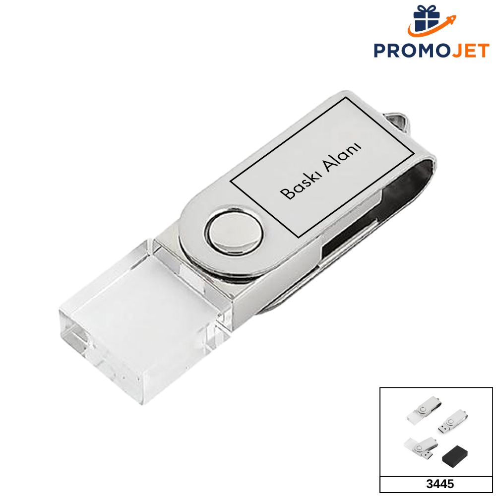 Kristal Gövdeli ve Döner Mekanizmalı Metal 32 GB USB Bellek