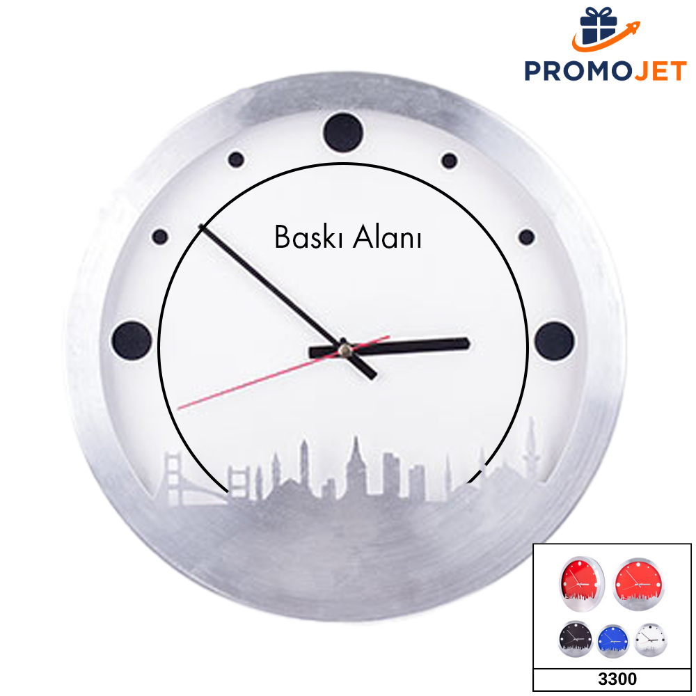 Alüminyum İstanbul Silüet Tasarımlı Duvar Saati Ø 350 mm