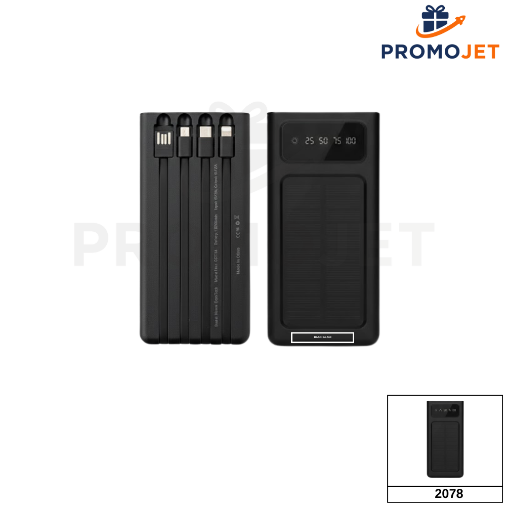 EccoTech 10.000 Mah Solar ( Güneş Enerjili) Dahili Kablolu Powerbank