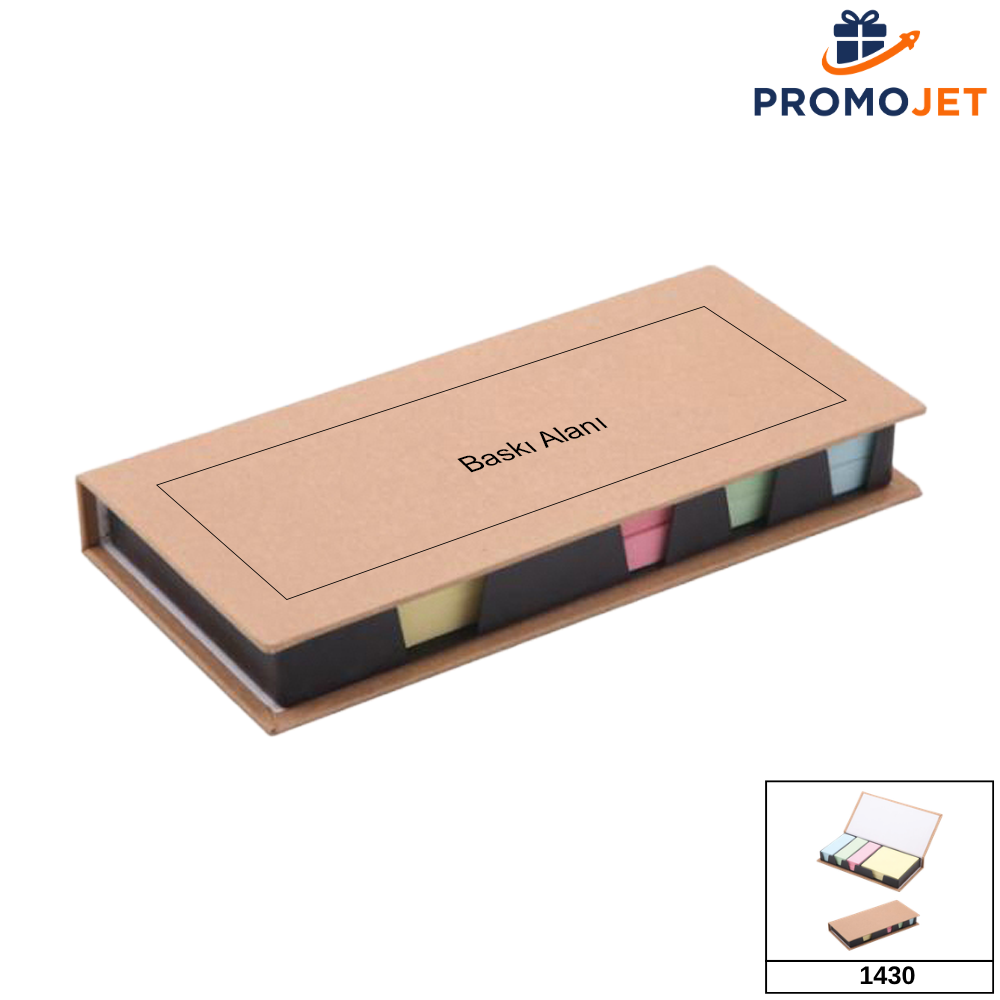 Geri Dönüşümlü Uzun Notluk Seti – 4 Farklı Boyut Renkli Post-itli ve Sert Kapaklı (18x9 cm)