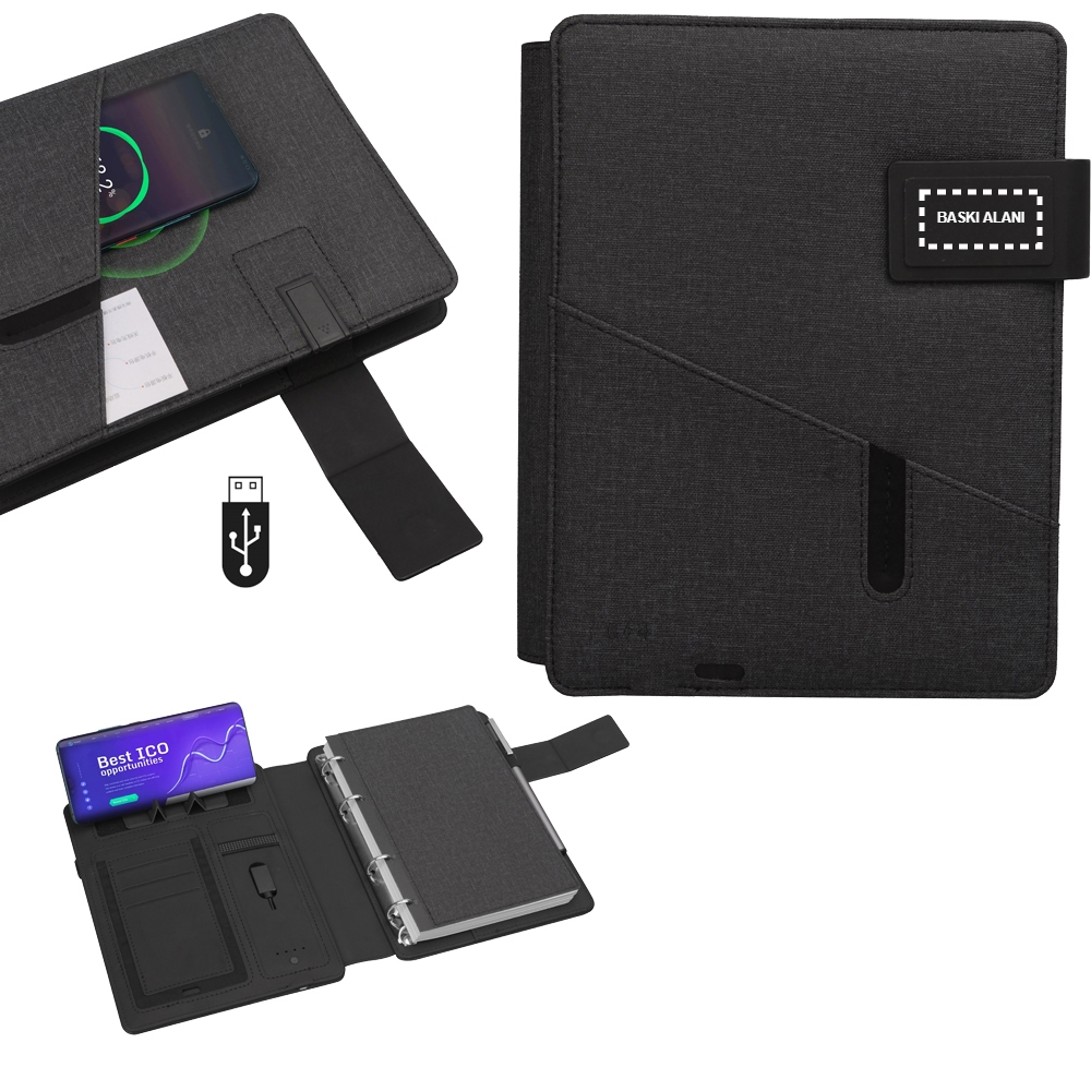 Powerbank 8000 mAh 32 GB USB Wireless Organizer - Füme