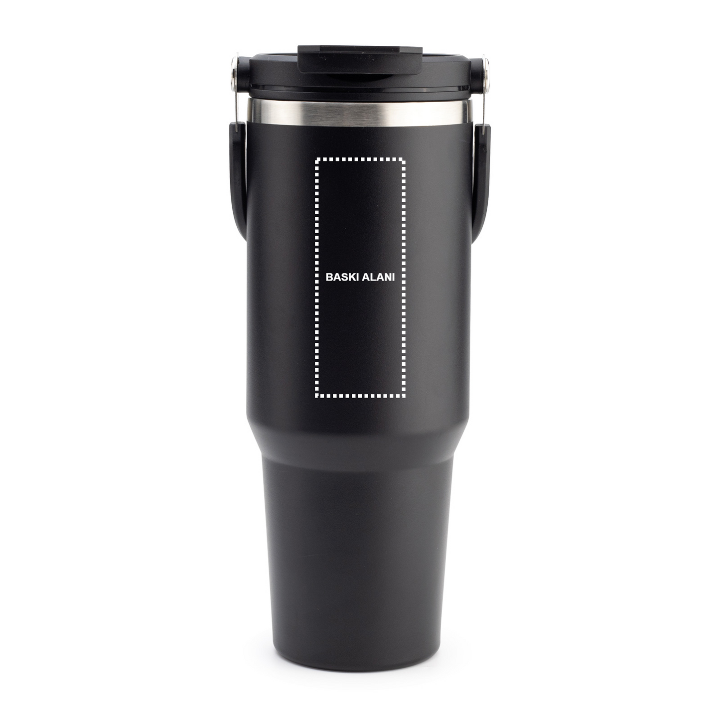 1200 ml Çelik Saplı Pipetli Termos - Siyah