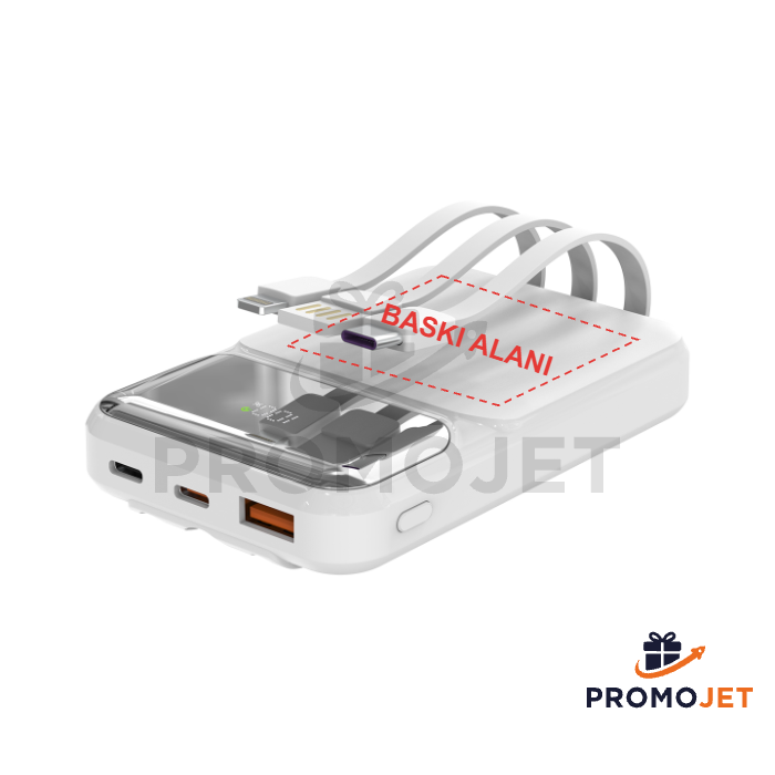 10.000 mAh Dahili Kablolu LCD Göstergeli Hızlı Şarj Powerbank