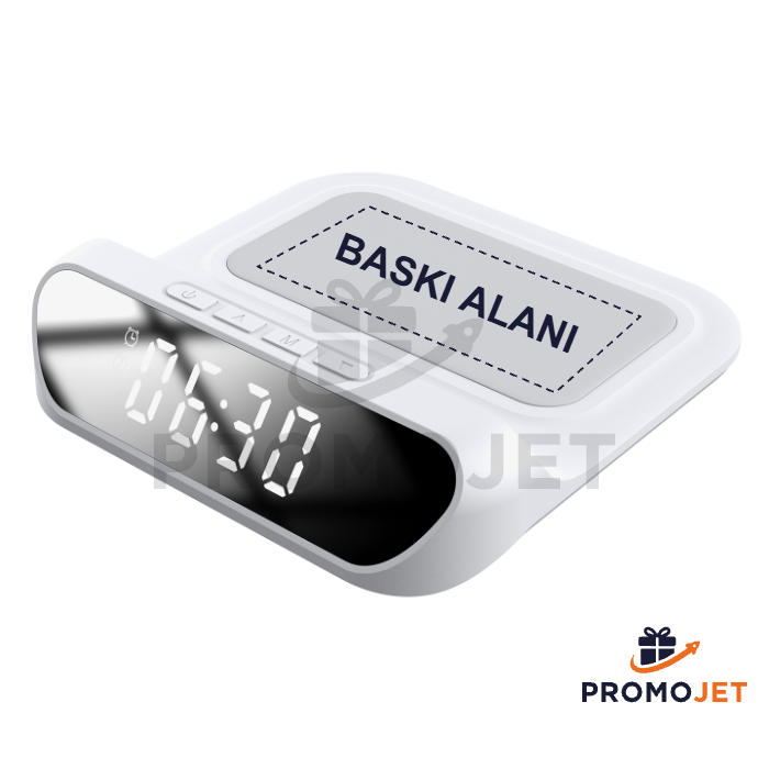 Beyaz Telefon Uyumlu 15W LCD Ekranlı Double Alarmlı Kablosuz Şarj Cihazı