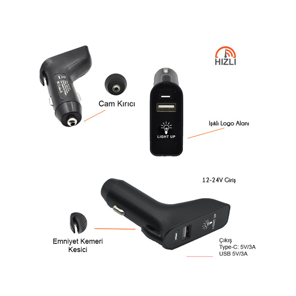 Işıklı Logo Araç İçi Şarj Cihazı