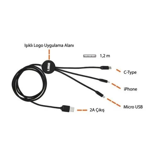 Işıklı Uzun Şarj Kablosu ( ÇANTALI)