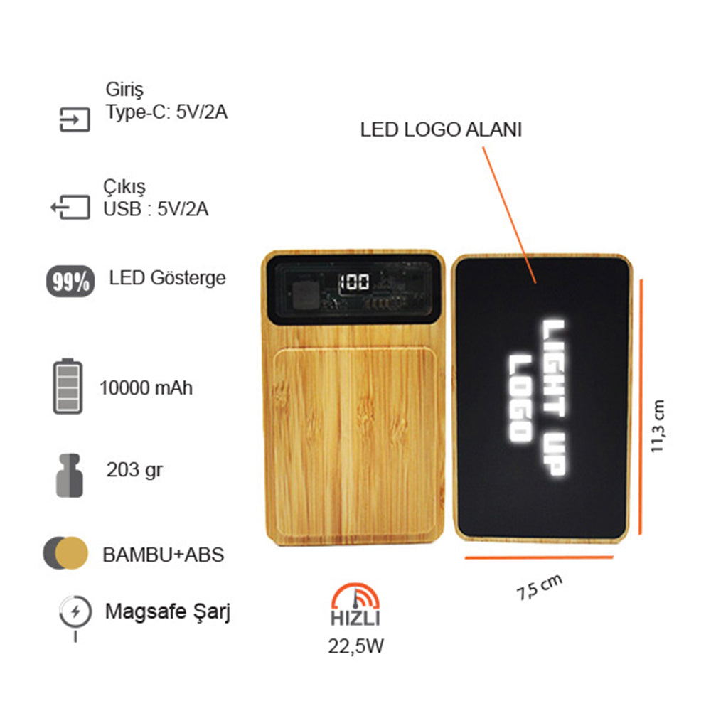 Işıklı Logo Bambu Magsafe 10000 mAh