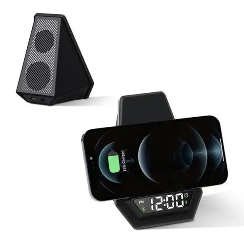 Kablosuz Şarj Cihazı - Hoparlör (Akıllı Saat-Alarım-Işıklı Logo)