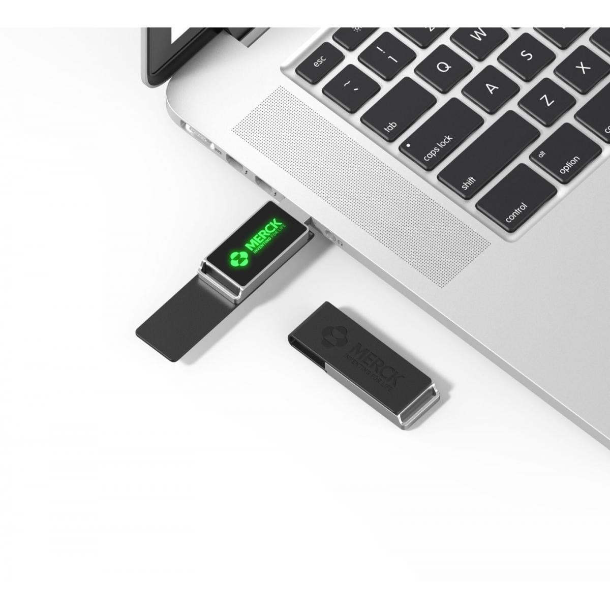 Deri Kapaklı Beyaz Işıklı USB Bellek – Prestijli Tasarım ve Işıklı Logo