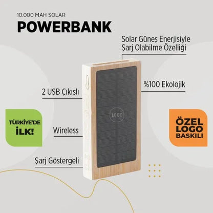 EccoTech 10.000 mAh Ekolojik Solar (Güneş Enerjili) Wireless Powerbank