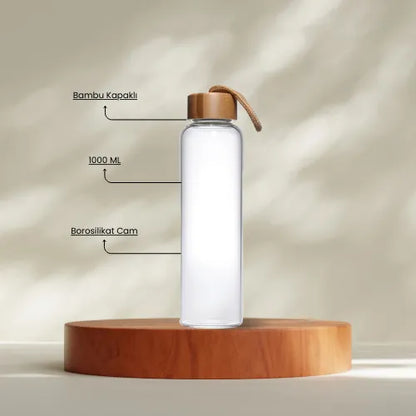 EccoTech 1000 ML Bambu Kapaklı Cam Matara
