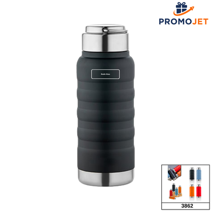 Yatay Boğumlu ve Metalik Detaylı Çelik Termos (400 ml)