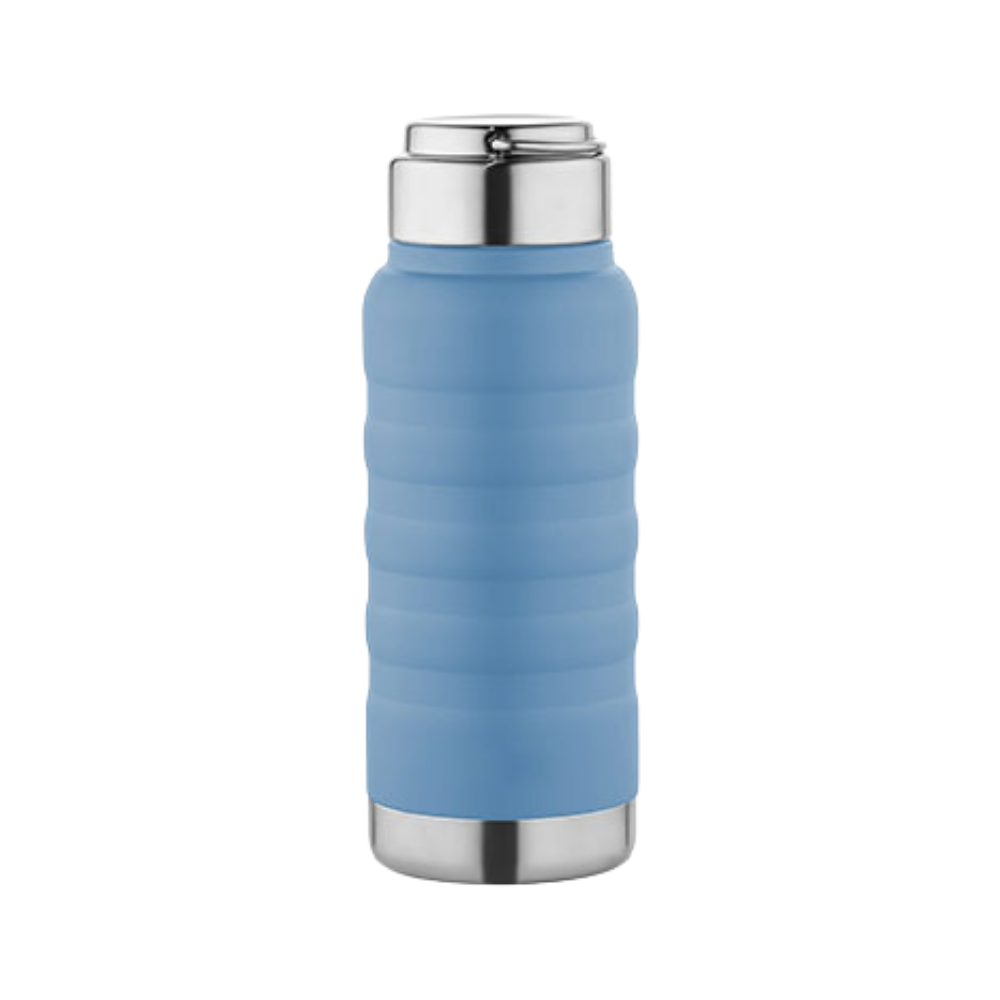 Yatay Boğumlu ve Metalik Detaylı Çelik Termos (400 ml)