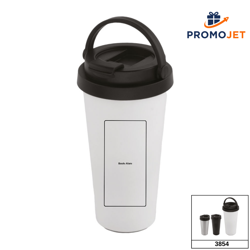 Konik Gövdeli ve Hareketli Kulplu Çelik Termos Mug (500 ml)