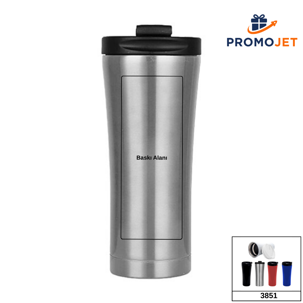 Kavisli Gövdeli ve Sızdırmaz Çıtçıt Kapaklı Çelik Termos Mug (500 ml)
