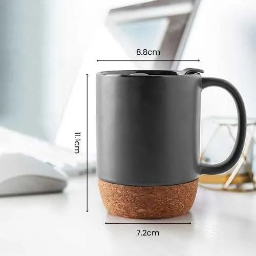 EccoTech 350 ML Siyah Renk Seramik + Mantar Altlıklı Dizayn Bardak