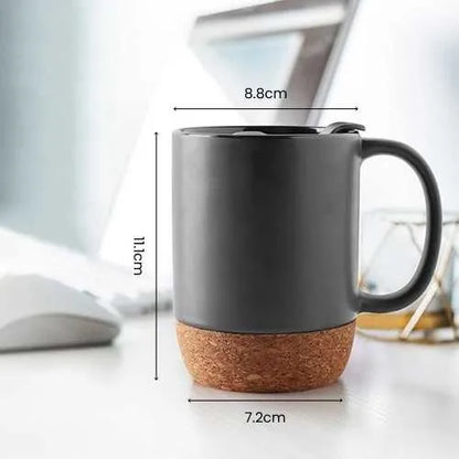 EccoTech 350 ML Siyah Renk Seramik + Mantar Altlıklı Dizayn Bardak