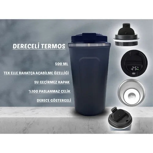 EccoTech 500 ML Çelik Antrasit / Lacivert Dereceli Termos