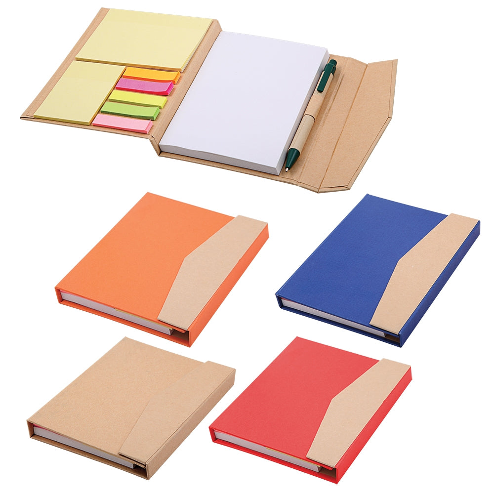 Geri Dönüşümlü Defter ve Notluk Seti – Kitap Tipi Sert Kapak ve Renkli Post-itli
