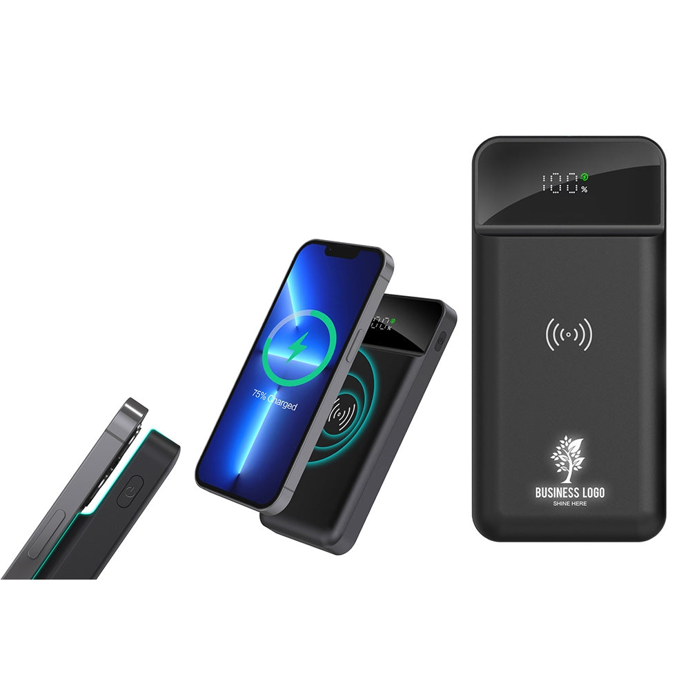 Işıklı Logo Baskılı 10.000 mAh Kablosuz Powerbank (Dijital Göstergeli)