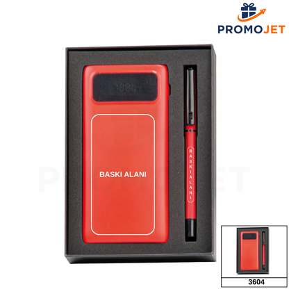 10.000 mAh Fenerli Powerbank ve Metal Roller Kalem Hediye Seti