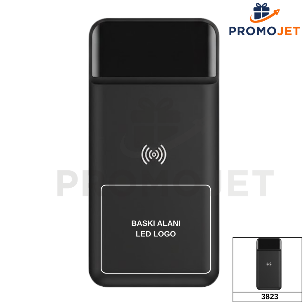 Işıklı Logo Baskılı 10.000 mAh Kablosuz Powerbank (Dijital Göstergeli)