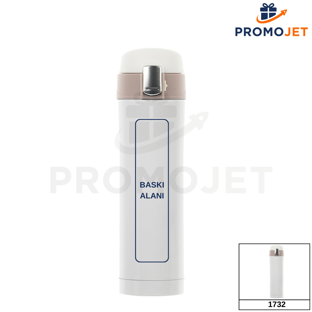 450 ml Basmalı Otomatik Kapaklı ve Kilitli Paslanmaz Çelik Termos