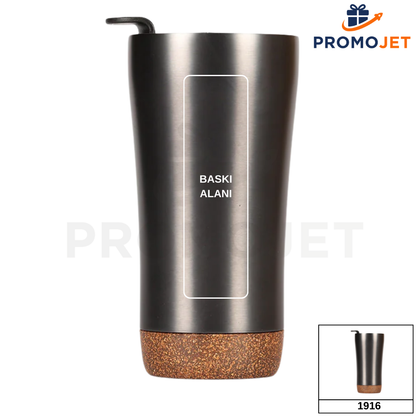 480 ml Doğal Mantar Kapaklı Paslanmaz Çelik Termos Bardak