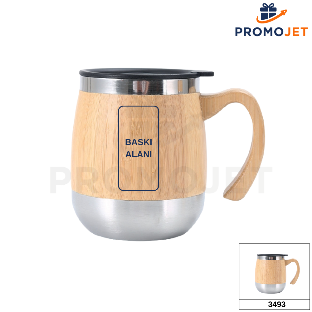 450 ml Doğal Bambu Kaplamalı Paslanmaz Çelik Termos Bardak