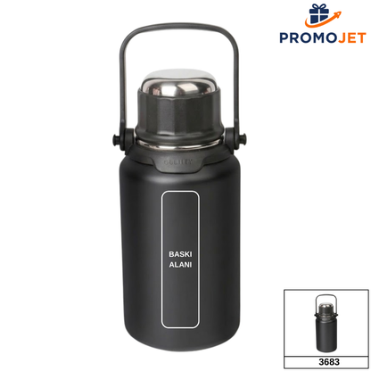 900 ml Kilitli Kapaklı Geniş Gövdeli Çelik Termos
