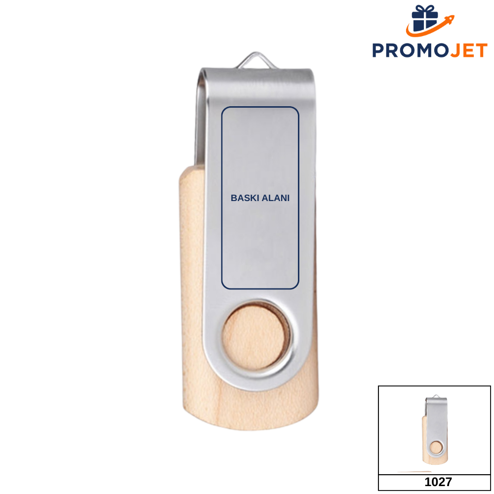 Metal Döner Kapaklı Ahşap USB Bellek (16 GB)