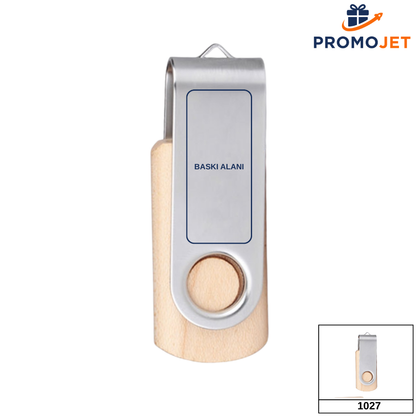Metal Döner Kapaklı Ahşap USB Bellek (16 GB)