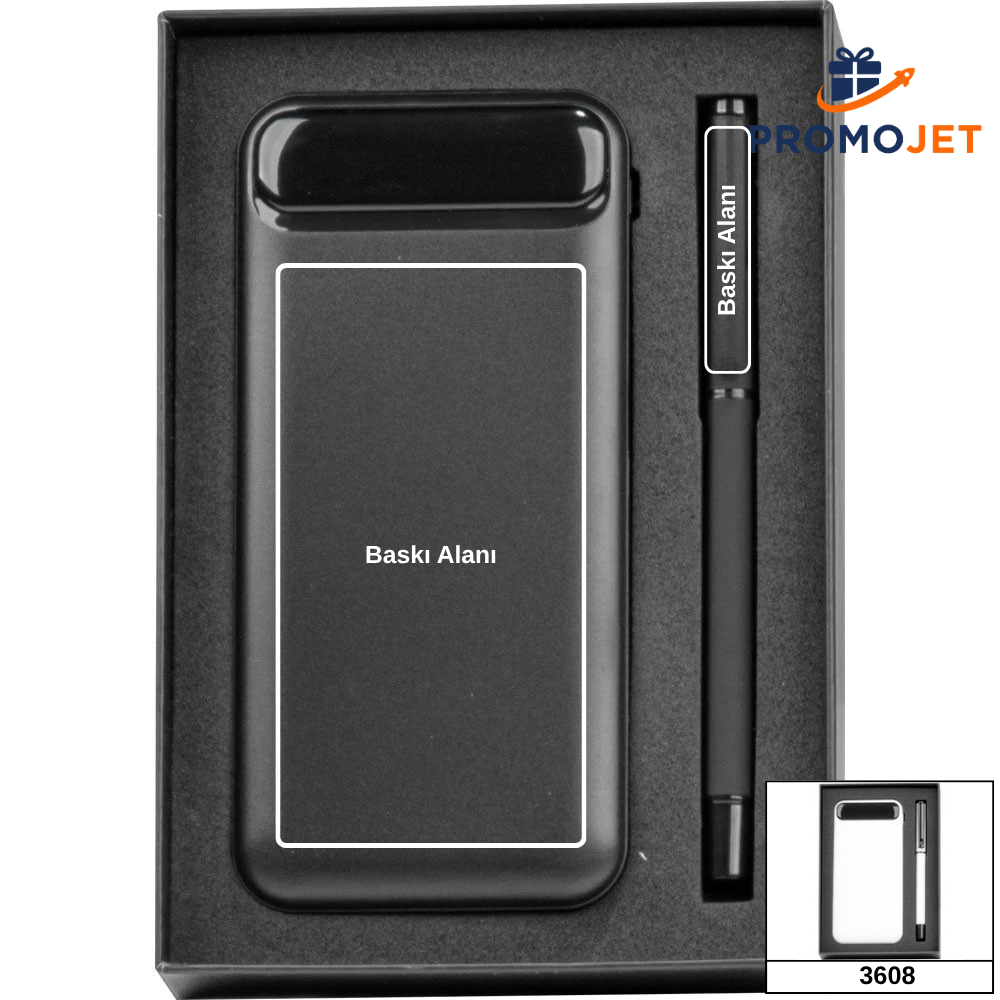 Premium 10.000 mAh Powerbank ve Metal Roller Kalem Seti