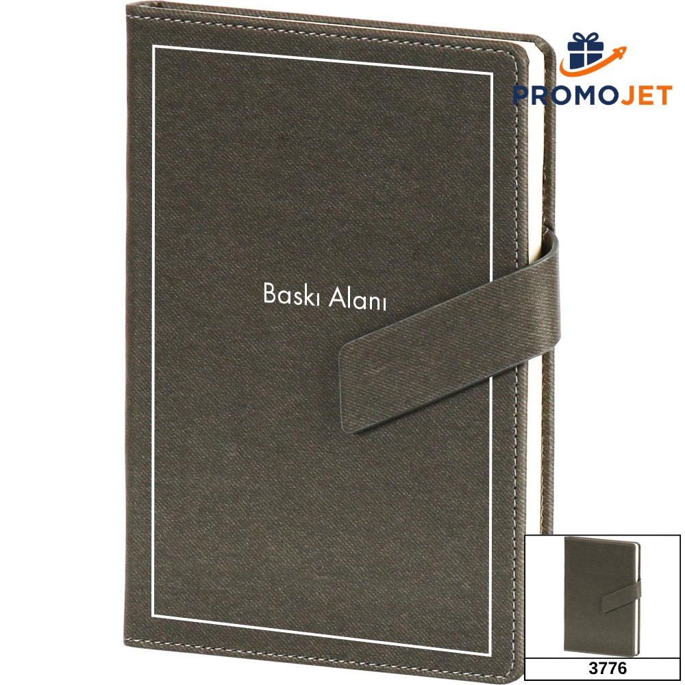 Keten Dokulu ve Mıknatıslı Deri Tokalı VIP Tarihsiz Defter (13 x 21 cm)