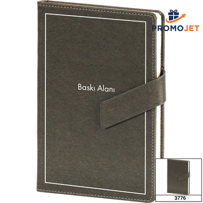 Keten Dokulu ve Mıknatıslı Deri Tokalı VIP Tarihsiz Defter (13 x 21 cm)
