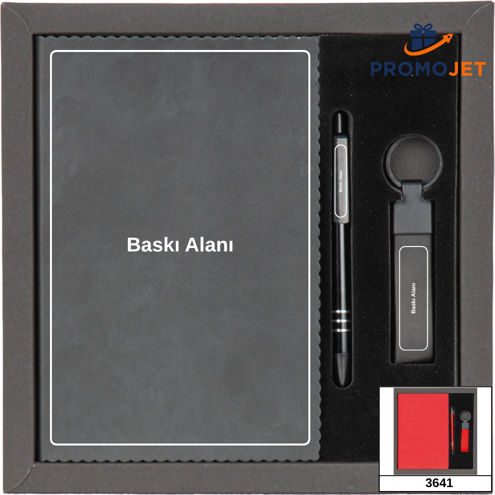 Karton Çerçeveli Ultra İnce Formlu Premium Defter, Anahtarlık ve Kalem Seti