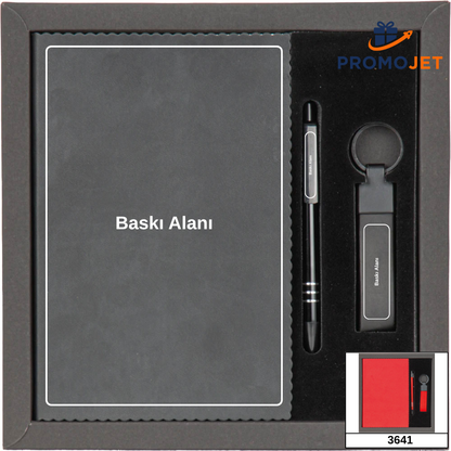 Karton Çerçeveli Ultra İnce Formlu Premium Defter, Anahtarlık ve Kalem Seti