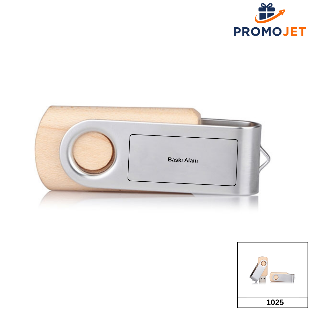Metal Döner Kapaklı Ahşap USB Bellek (32 GB)