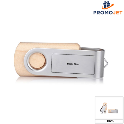 Metal Döner Kapaklı Ahşap USB Bellek (32 GB)