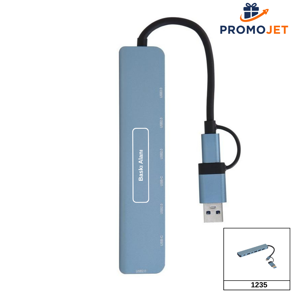 USB 3.0 Alüminyum Çoğaltıcı – 7 Portlu (5x USB-A & 2x USB-C) Hub