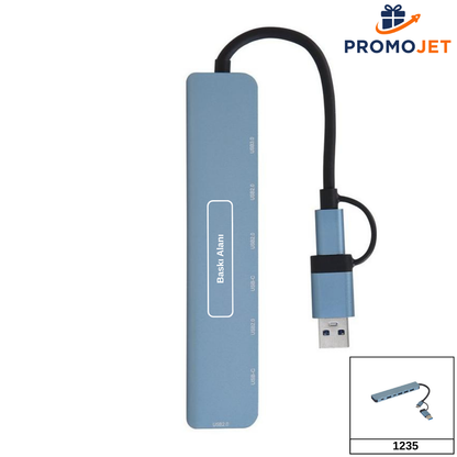 USB 3.0 Alüminyum Çoğaltıcı – 7 Portlu (5x USB-A & 2x USB-C) Hub
