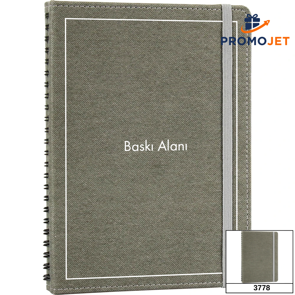 Gizli Spiralli, Keten Dokulu ve Lastikli VIP Tarihsiz Defter (15 x 21.5 cm)