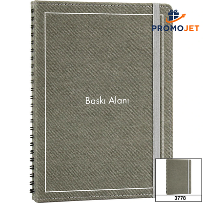 Gizli Spiralli, Keten Dokulu ve Lastikli VIP Tarihsiz Defter (15 x 21.5 cm)