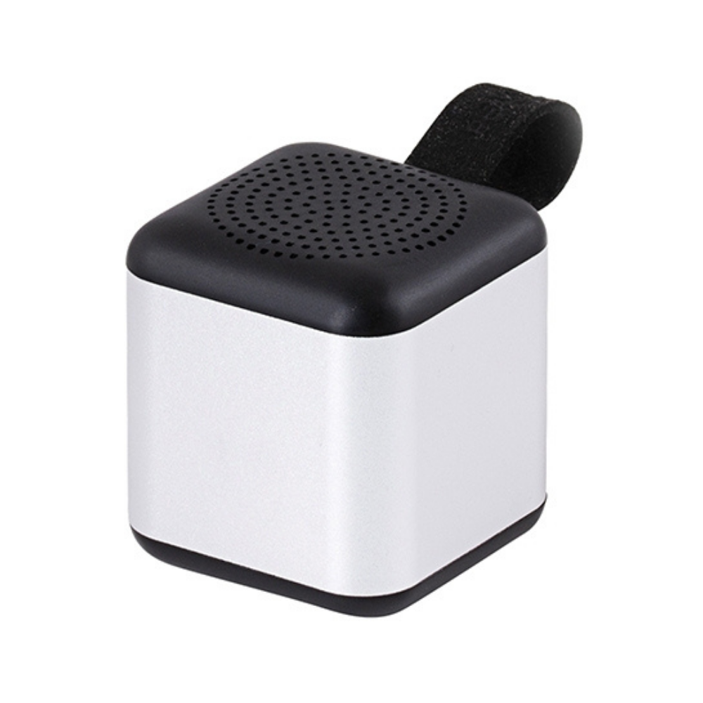 Kübik Alüminyum Gövdeli ve Karabinatör Askılı Mini Bluetooth Hoparlör