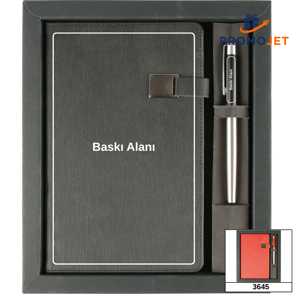 Karton Çerçeveli İnce Formlu Premium Defter ve Kalem Seti